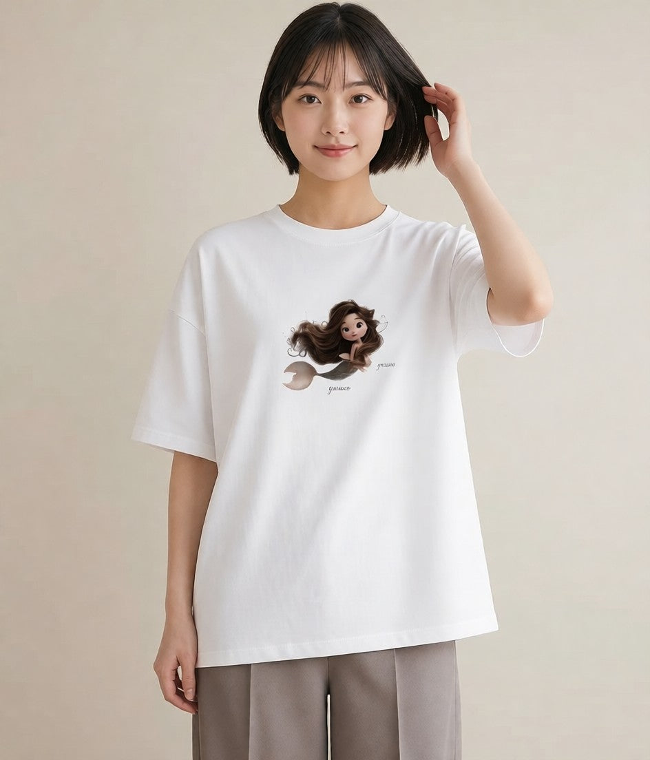 デザインTシャツ レディース 人魚 海の生き物 海 イラスト 誕生日プレゼント 綿100 白T