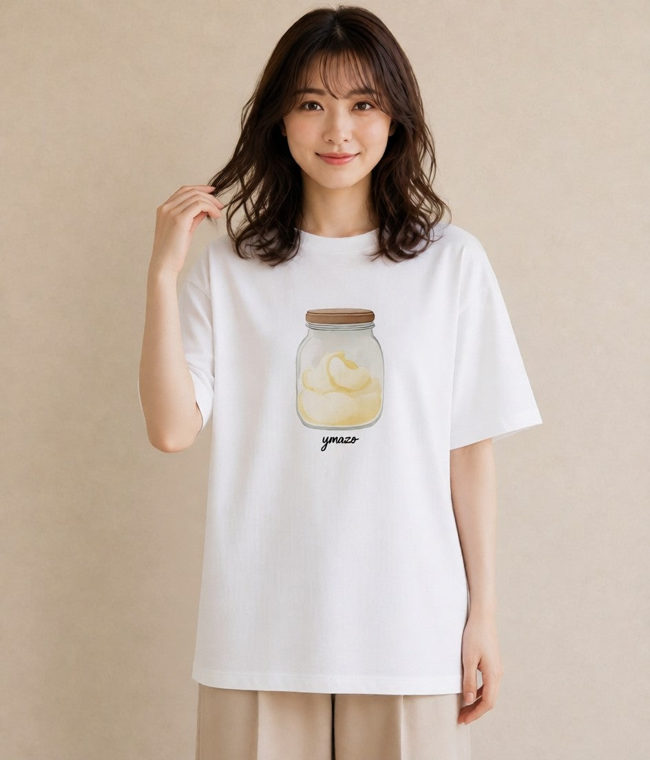 半袖Tシャツ レディース プリン 食べ物 フード イラスト ボタニカル 通学 誕生日プレゼント 白T