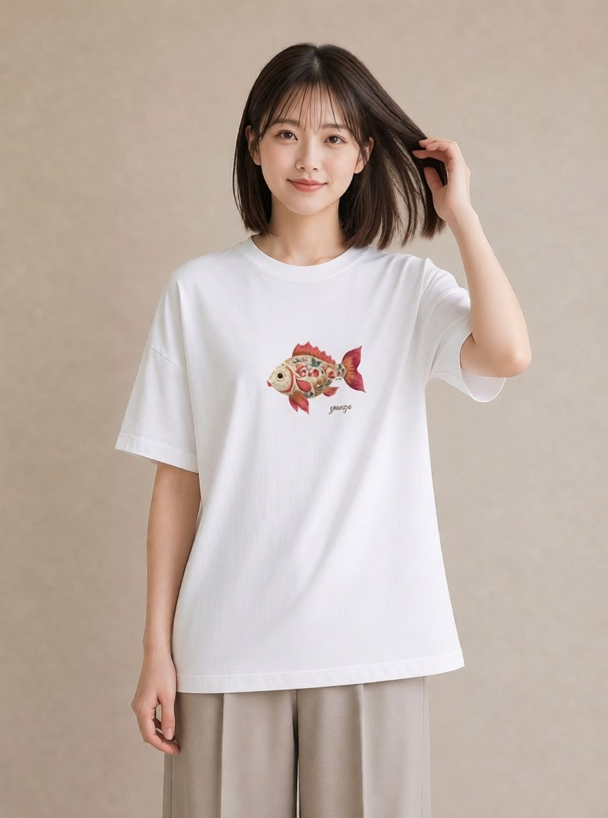 デザインTシャツ レディース 熱帯魚 海の生き物 海 イラスト こなれ感 在宅 公園 白T
