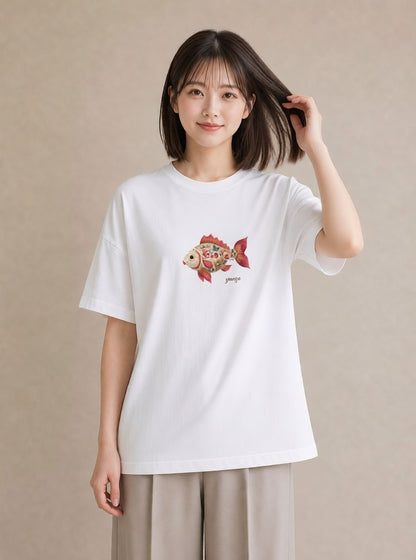 デザインTシャツ レディース 熱帯魚 海の生き物 海 イラスト こなれ感 在宅 公園 白T
