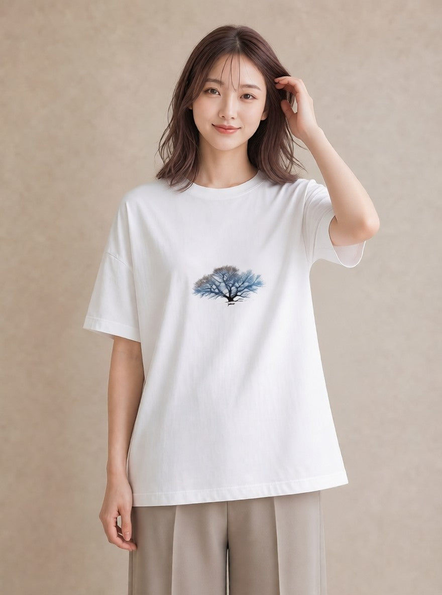 Tシャツ レディース 雨上がりのベンチ ベンチ ナチュラル アンティーク イラスト 手描き風 クリスマス 旅行 白T