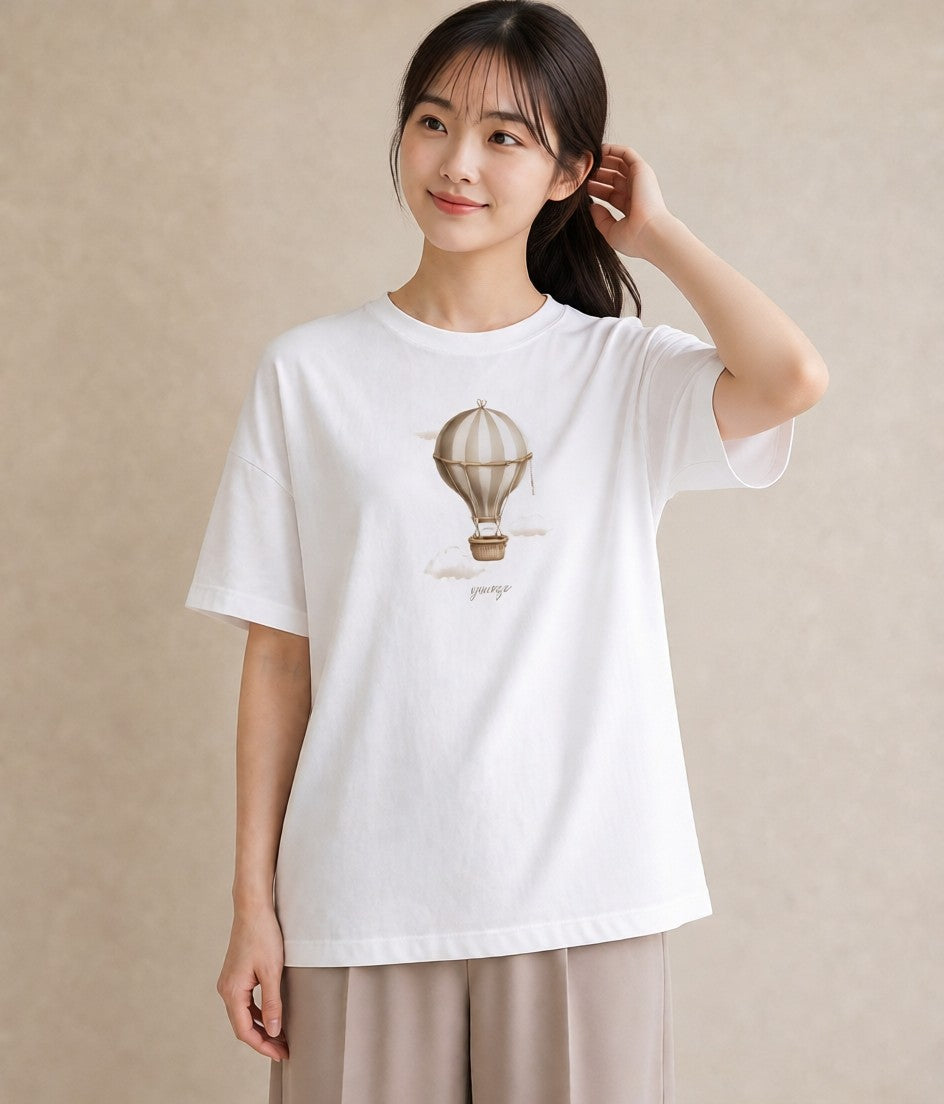デザインTシャツ レディース 紙風船 和紙 ナチュラル アンティーク イラスト ニュアンス 綿100 デート 白T