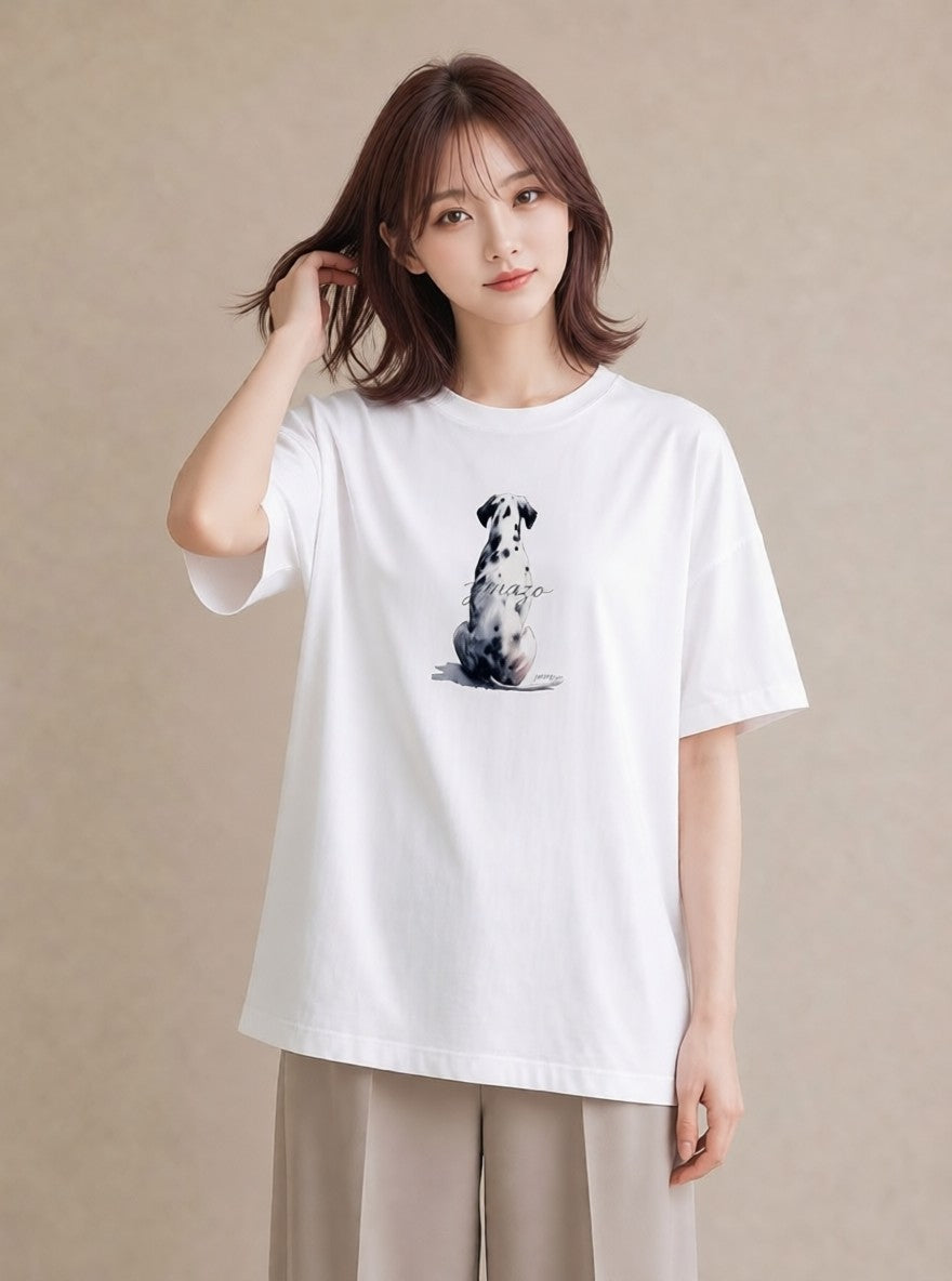 半袖Tシャツ レディース ダルメシアン 犬 いぬ イラスト ゆるコーデ 友達ギフト 部屋着 白T