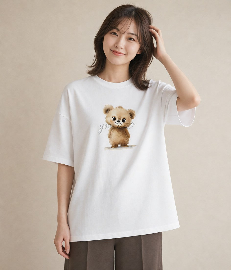 Tシャツ レディース くま クマ ベア 動物 アニマル イラスト きれいめ ルームウェア ギフト 白T
