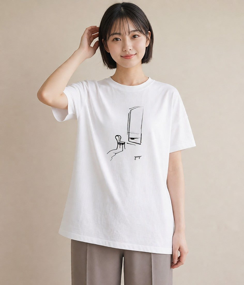 Tシャツ レディース 雨上がりのベンチ ベンチ ナチュラル アンティーク イラスト 水彩風 ルームウェア ギフト 白T