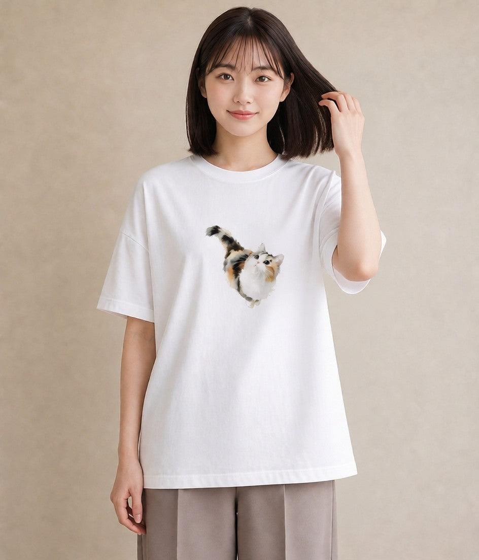 半袖Tシャツ レディース 茶トラ 茶猫 猫 ねこ イラスト 女性向けギフト 散歩 白T