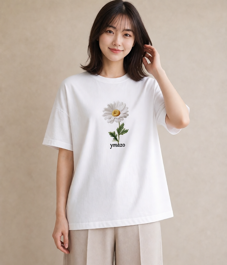 プリントTシャツ レディース デイジー 花 花柄 イラスト ラフ 社会人 女性 白T