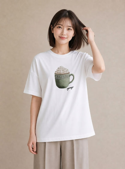 グラフィックTシャツ レディース ココア 食べ物 フード イラスト ミニマル 休日 ペアコーデ 白T