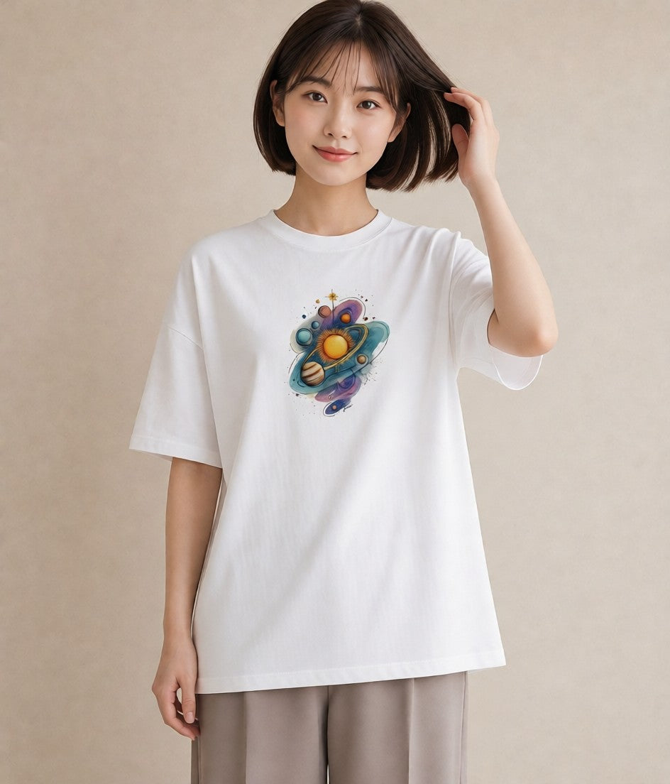 デザインTシャツ レディース 土星 星空 宇宙 イラスト ボタニカル 夏コーデ 通学 白T