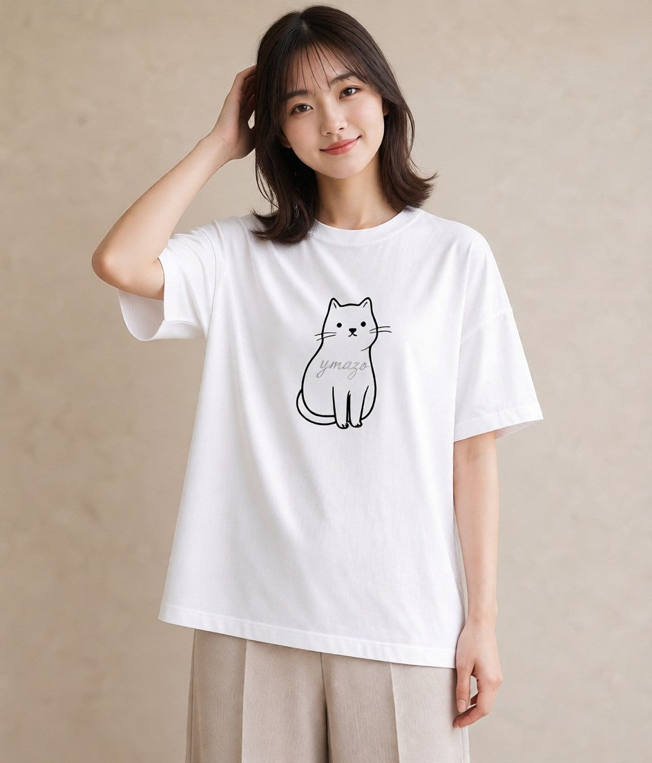 プリントTシャツ レディース 猫 ねこ ネコ イラスト 普段使い 夏コーデ 通学 白T