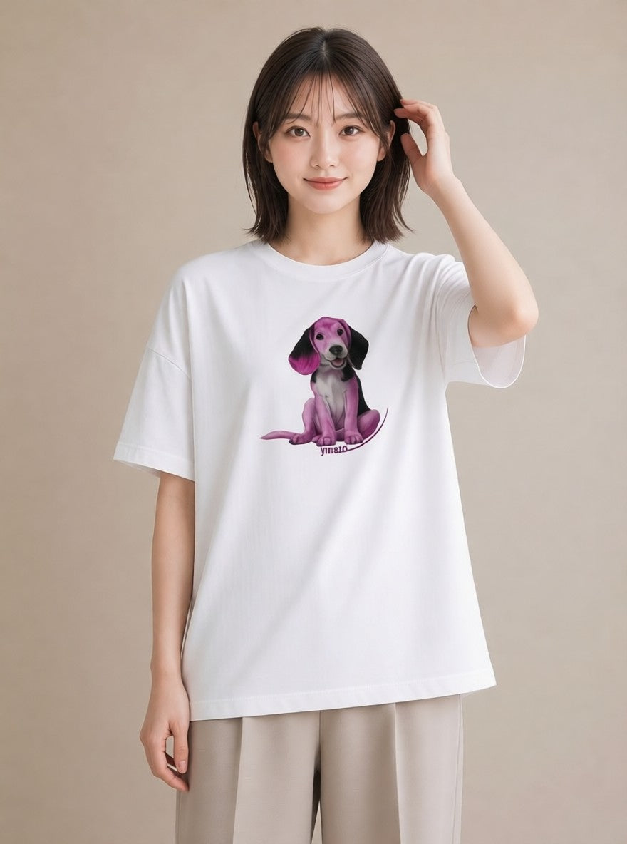 プリントTシャツ レディース ビーグル 犬 いぬ イラスト きれいめ 女性 旅行用 白T