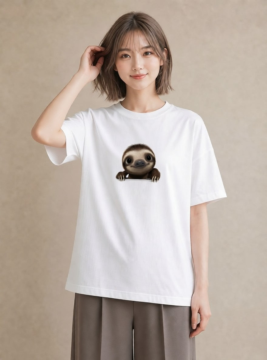 デザインTシャツ レディース ナマケモノ 動物 アニマル イラスト お洒落 敬老の日 ホワイトデー 白T