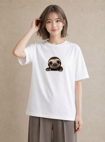 デザインTシャツ レディース ナマケモノ 動物 アニマル イラスト お洒落 敬老の日 ホワイトデー 白T