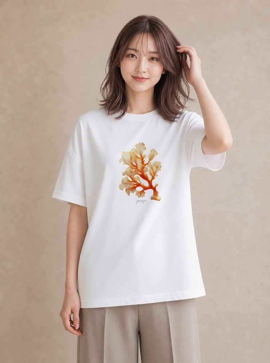 プリントTシャツ レディース サンゴ 海の生き物 海 イラスト 抜け感 カフェ巡り 女子会 白T