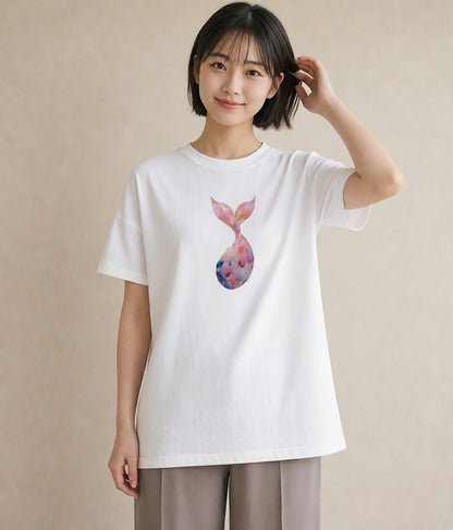 グラフィックTシャツ レディース 人魚 海の生き物 海 イラスト 淡色 夏コーデ 通学 白T