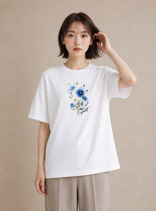 Tシャツ レディース マーガレット 花 花柄 イラスト ゆるかわ ママ カフェ服 白T