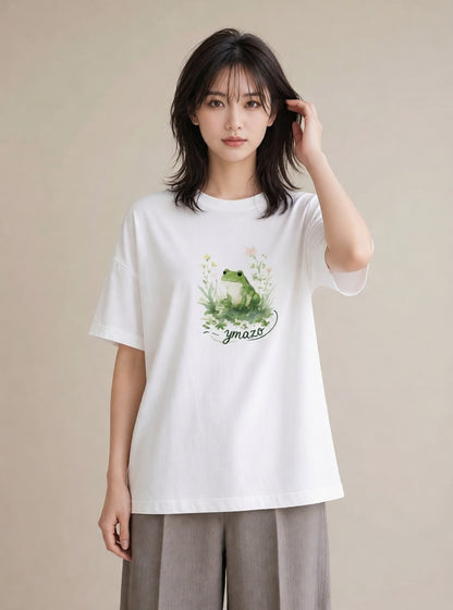 デザインTシャツ レディース アマガエル ペット 動物 イラスト シック 20代 カジュアルコーデ 白T
