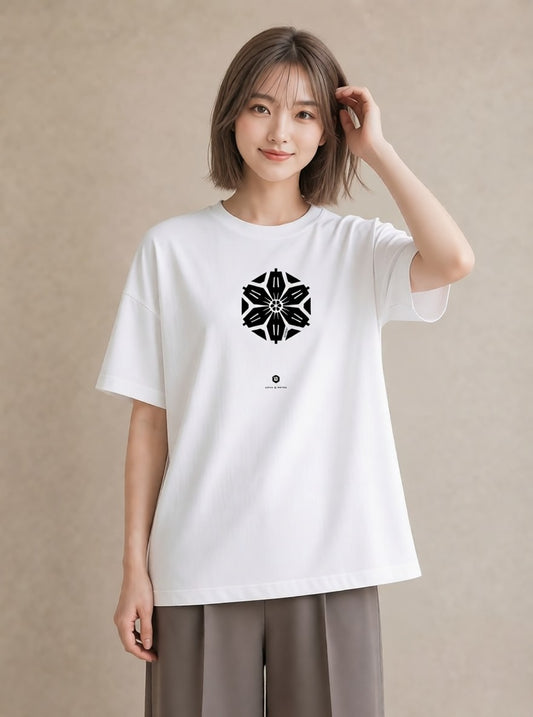デザインTシャツ レディース 扇子 そよ風 ナチュラル アンティーク イラスト ボタニカル 普段着 週末コーデ 白T