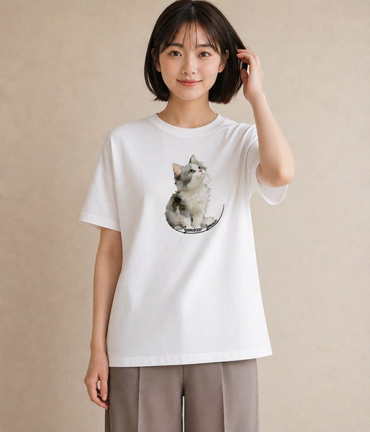 Tシャツ レディース 猫 ねこ イラスト ポップ 公園 ママ 白T