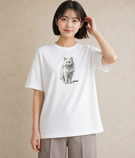 Tシャツ レディース しっぽ 猫 ねこ イラスト 北欧風 夏コーデ 通学 白T