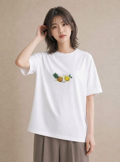 デザインTシャツ レディース パイナップル 食べ物 フード イラスト ゆるコーデ 春コーデ 姉妹 白T