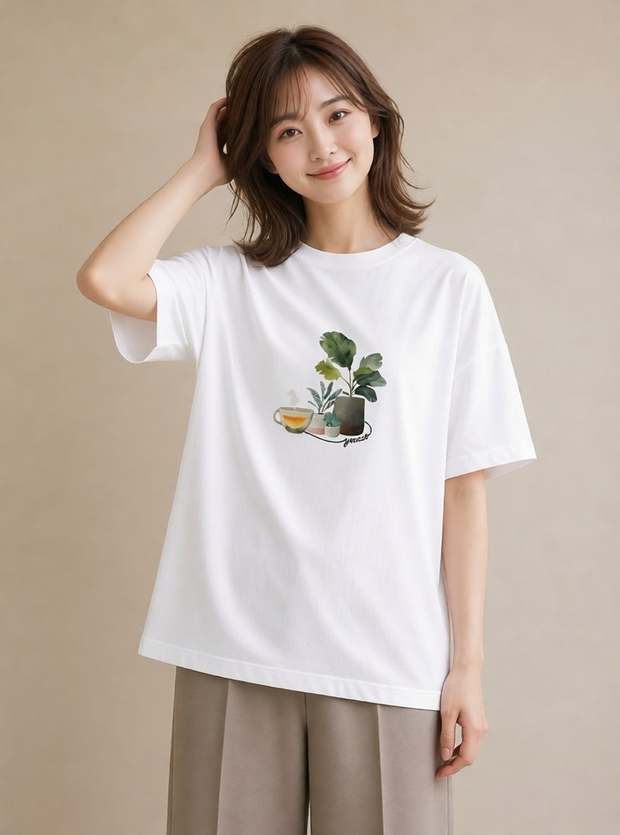 グラフィックTシャツ レディース 紅茶 食べ物 フード イラスト 水彩風 通学 誕生日プレゼント 白T