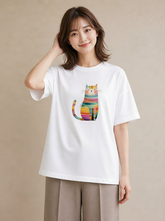 半袖Tシャツ レディース アメリカンショートヘア 猫 ねこ イラスト 旅行コーデ 部屋着 女性向けギフト 白T