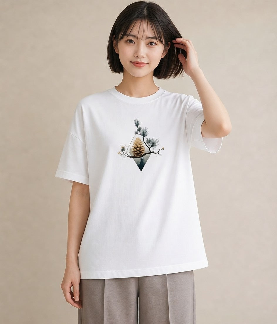 Tシャツ レディース 松ぼっくり 植物 ボタニカル イラスト 可愛い 春コーデ 姉妹 白T
