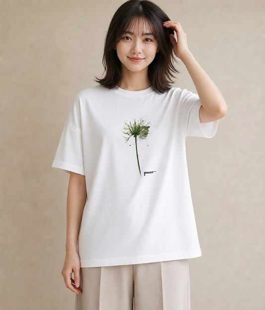 デザインTシャツ レディース たんぽぽ 花 花柄 イラスト ミニマル レイヤード 友達ギフト 白T