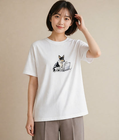 デザインTシャツ レディース 犬 いぬ イラスト 個性的 通勤 在宅 白T