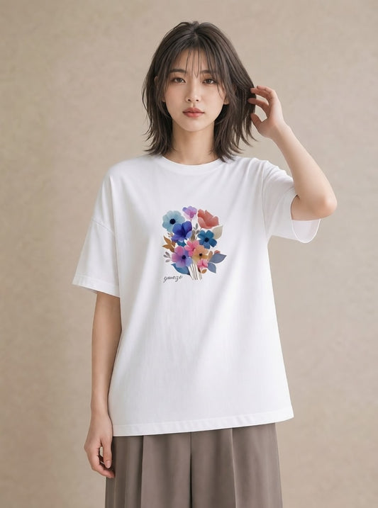 Tシャツ レディース パンジー 花 花柄 イラスト ユニーク クリスマス 旅行 白T