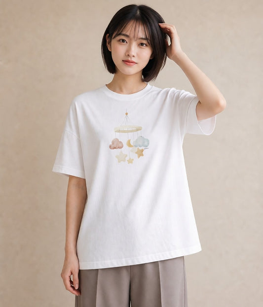 半袖Tシャツ レディース 雲 星空 宇宙 イラスト ポップ 秋コーデ おしゃれギフト 白T
