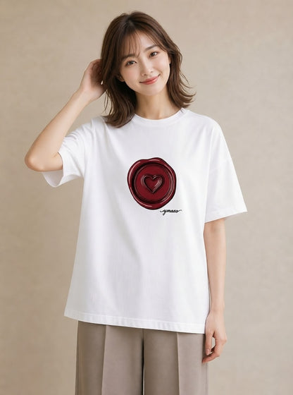 グラフィックTシャツ レディース 封蝋 手紙 アンティーク ナチュラル イラスト カフェコーデ ギフト 母の日 白T