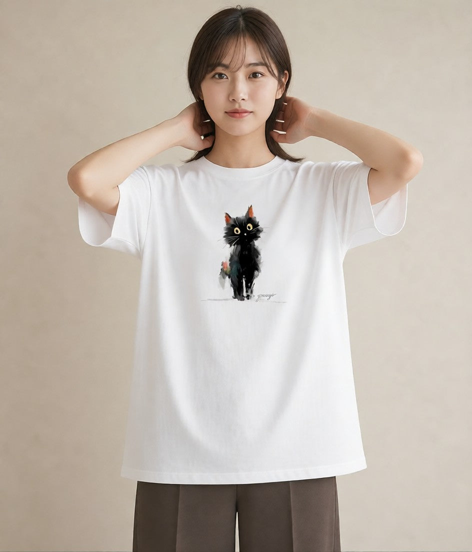 Tシャツ レディース ロシアンブルー 猫 ねこ イラスト 抜け感 ミセス 春コーデ 白T