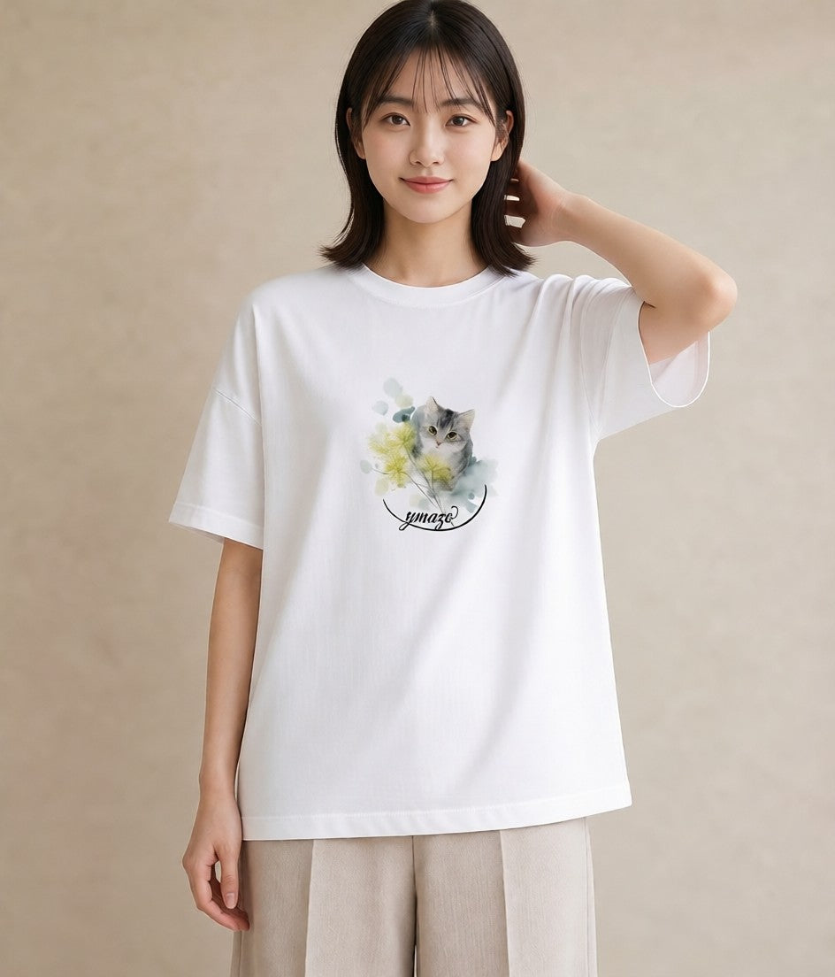 デザインTシャツ レディース 猫の手 猫 ねこ イラスト きれいめ 買い物 夏コーデ 白T
