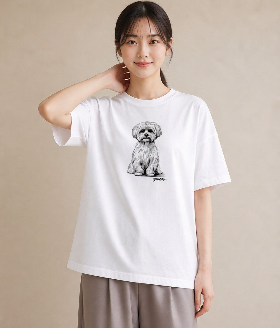Tシャツ レディース マルチーズ 犬 いぬ イラスト 上品 ギフト 母の日 白T