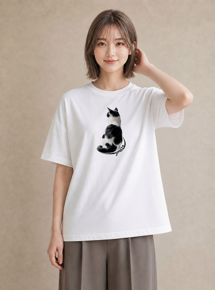 プリントTシャツ レディース メインクーン 猫 ねこ イラスト ラフカジュアル 自分用 ルームウェア 白T