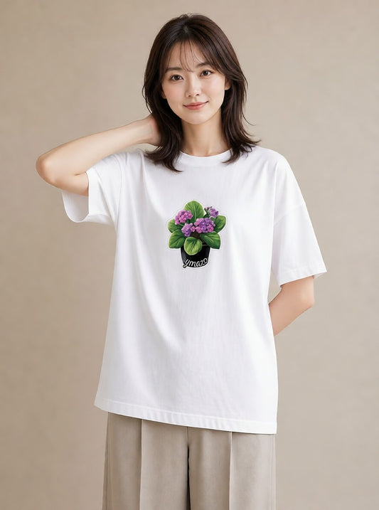 Tシャツ レディース パンジー 花 花柄 イラスト 普段使い お出かけ 普段着 白T