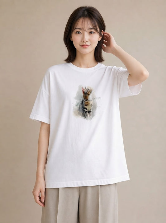 プリントTシャツ レディース 三毛猫 みけねこ 三毛 猫 ねこ イラスト 可愛い お揃い 親子 白T