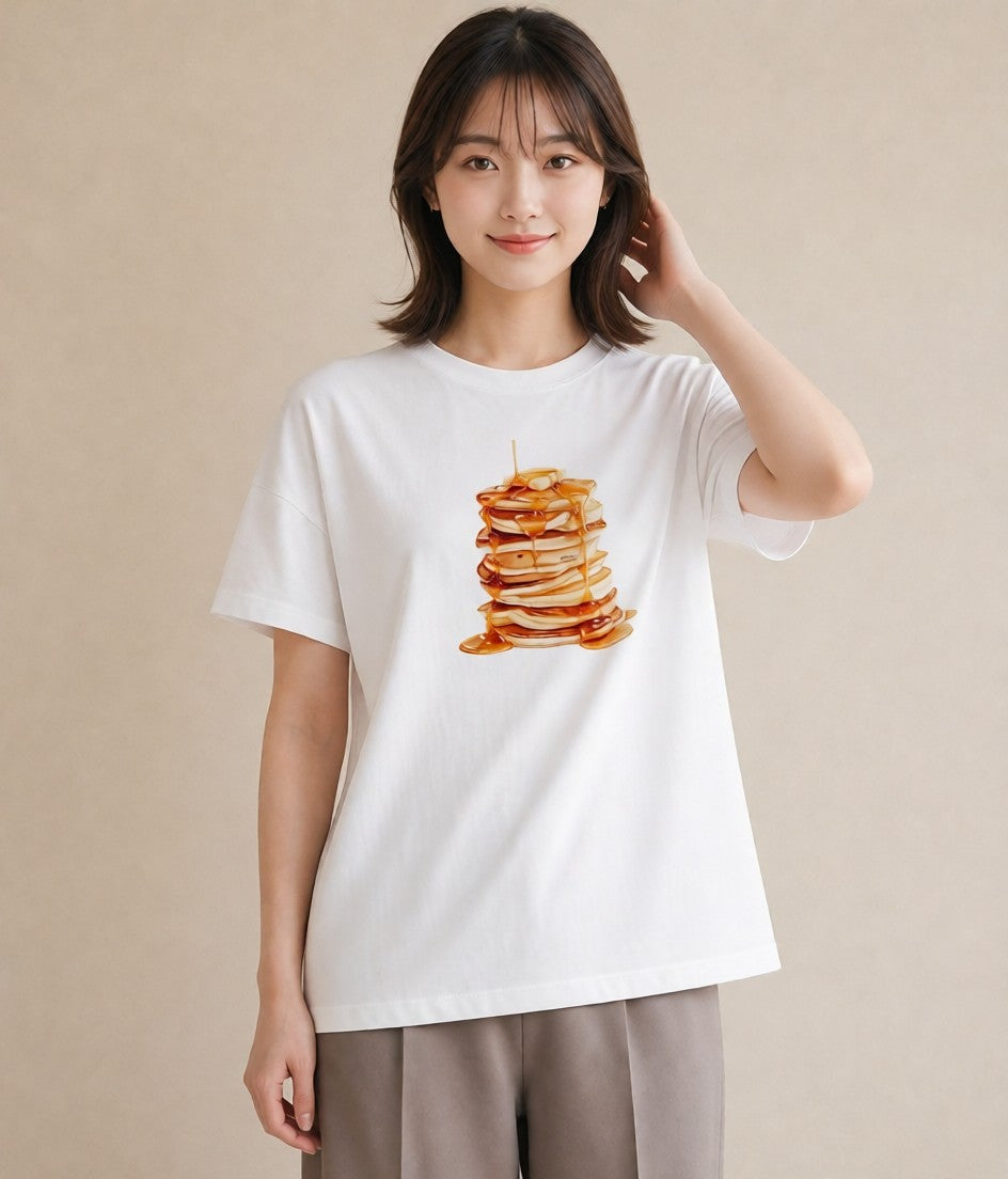 半袖Tシャツ レディース どら焼き 食べ物 フード イラスト 個性的 在宅 公園 白T