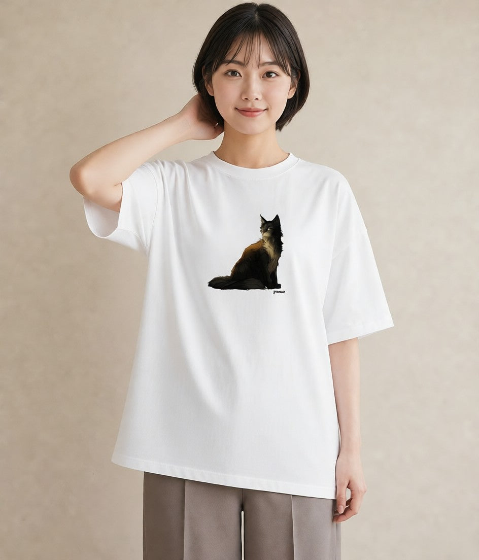 プリントTシャツ レディース 猫 ねこ イラスト ビーチ デイリーウェア 白T