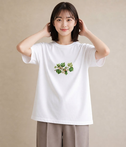 プリントTシャツ レディース どんぐり 植物 ボタニカル イラスト 旅行コーデ 姉妹 送別ギフト 白T