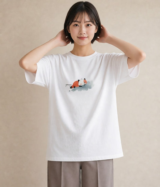 半袖Tシャツ レディース たぬき 動物 アニマル イラスト アート風 おしゃれギフト 社会人 白T