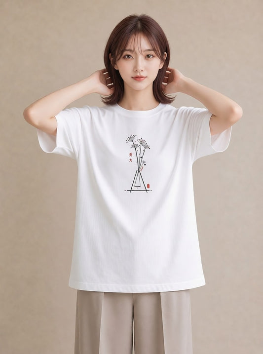 半袖Tシャツ レディース 風鈴 ガラス 夏 ナチュラル アンティーク イラスト きれいめカジュアル 送別ギフト 通勤 白T