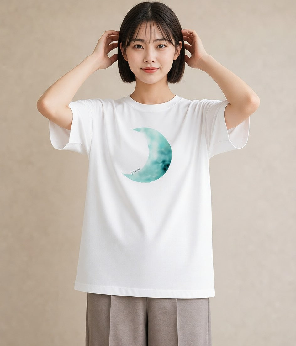デザインTシャツ レディース 満月 星空 宇宙 イラスト ガーリー カフェ巡り 女子会 白T