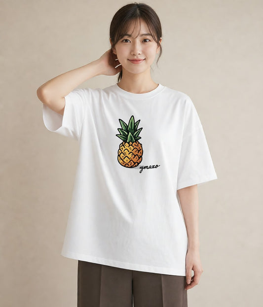 Tシャツ レディース パイナップル 食べ物 フード イラスト ビーチ デイリーウェア 白T