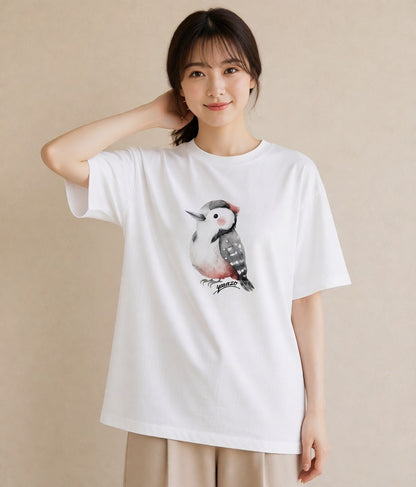 半袖Tシャツ レディース シマエナガ しまえなが 動物 アニマル イラスト カフェコーデ 在宅 公園 白T