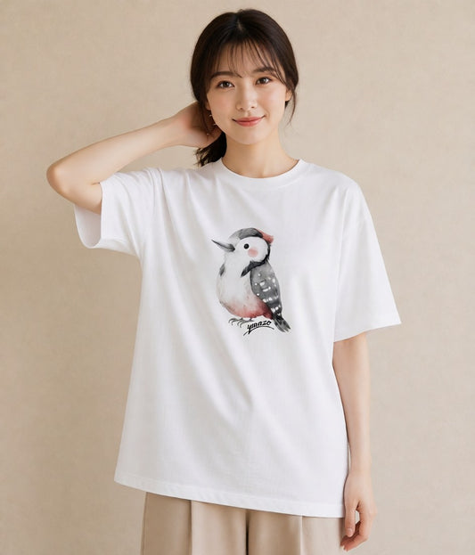 半袖Tシャツ レディース シマエナガ しまえなが 動物 アニマル イラスト カフェコーデ 在宅 公園 白T