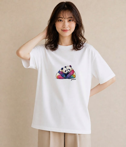Tシャツ レディース パンダ 動物 アニマル イラスト ボタニカル 社会人 女性 白T