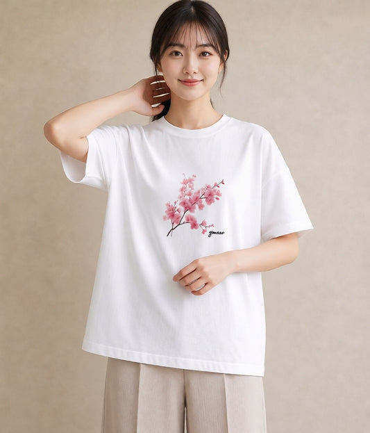 半袖Tシャツ レディース 梅 花 花柄 イラスト おしゃれギフト 社会人 白T